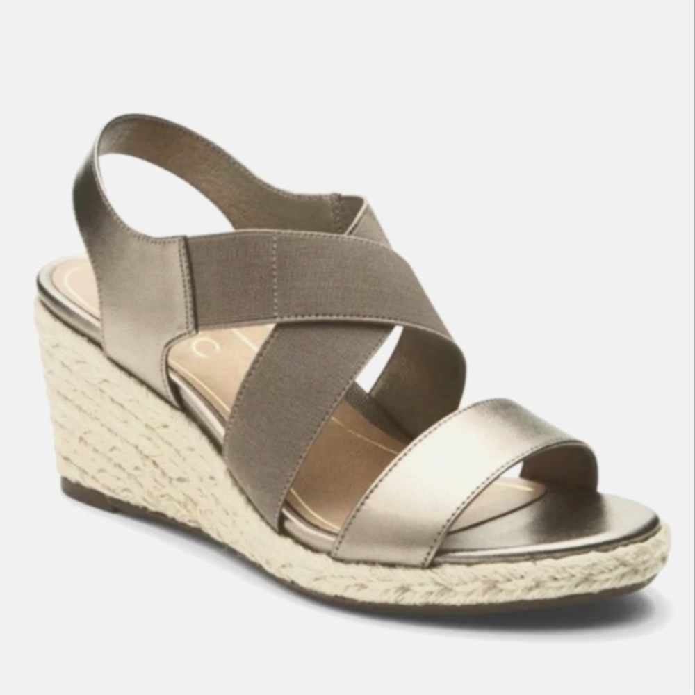 Vionic metallic ainsleigh wedge sandals womens 9.5 dark taupe bronze